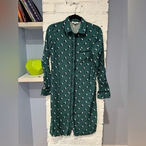 Boden Jenna shirt dress navy‎ and green dot/moon pattern 6R tall- Longsleeve